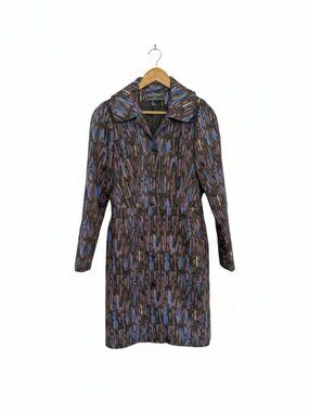 Anu Raina Purple Abstract Geometric Statement Collar Trench Coat S